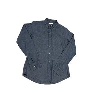 Ann Mashburn Women's M Icon or Boyfriend Blue Shirt Linen Blend Button-Down